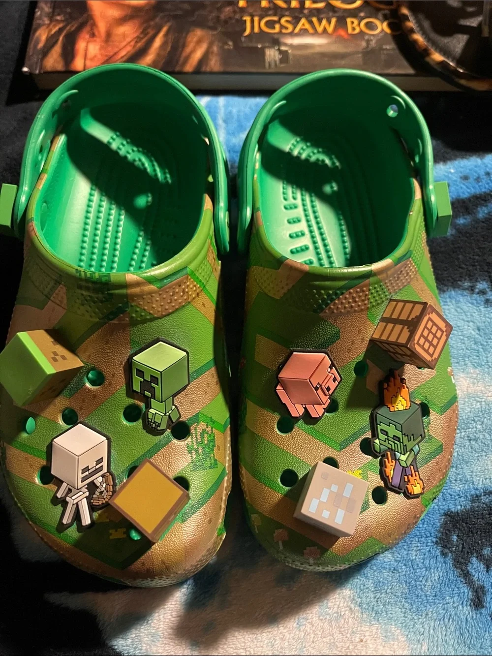 CROCS Kids Green Camouflage Minecraft-Style Clog Sandals with Character Charms